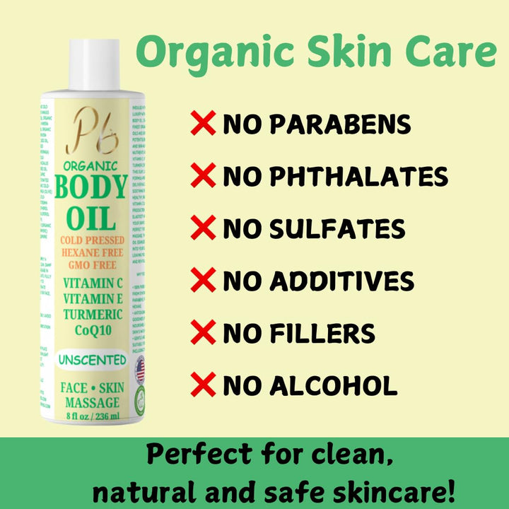Pomberries Organic Body Oil – Cold-Pressed Blend with Jojoba, Olive, Moringa & Almond Oils – Hydrating Oil for Skin & Massage, Natural Moisturizer – 8 fl oz