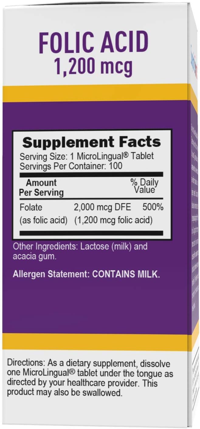 Superior Source Folic Acid Vitamin B9 1200 mcg MicroLingual Instant Dissolve Tablets Under Tongue Melts, 100 Count