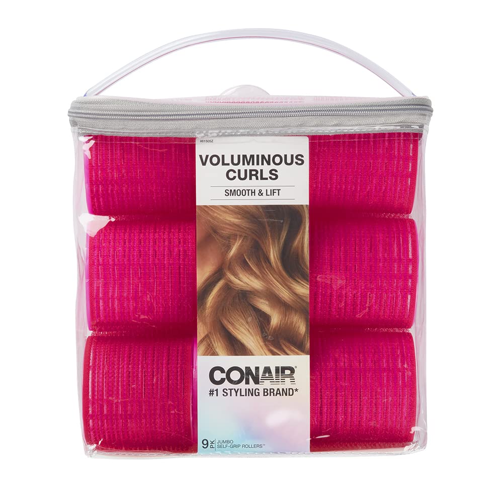 Conair Heatless Curls - Extra Large Hair Rollers - heatless curlers - heatless curls overnight - Velcro Rollers for Hair - Hot Pink - 9 Count w/storage case