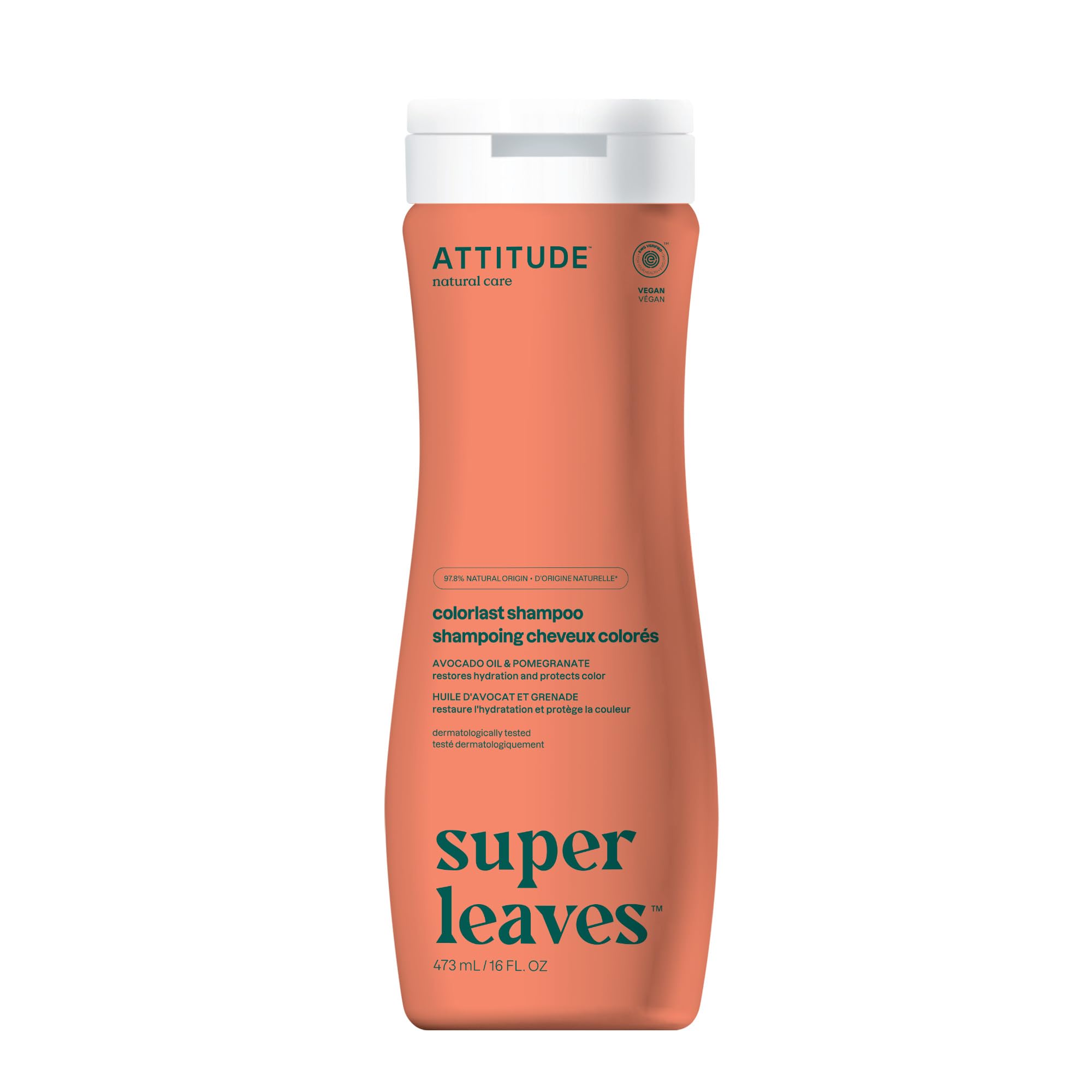 Super Leaves ATTITUDE Natural Color Protection Shampoo | EWG VERIFIED Shampoo, Hypoallergenic & Dermatologist Tested | Super leaves Collection - Avocado Oil & Pomegranate (16 oz)