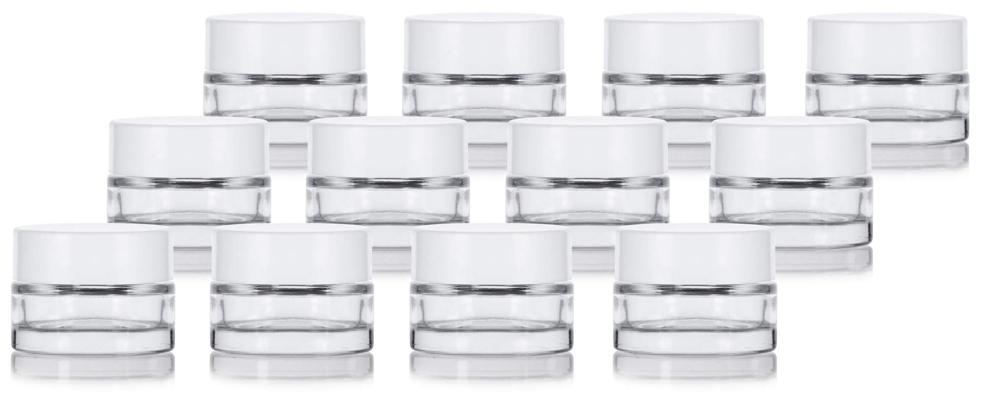 Clear Glass 0.25 oz Thick Wall Balm Jars with White Foam Lined Smooth Lids (12 pack)