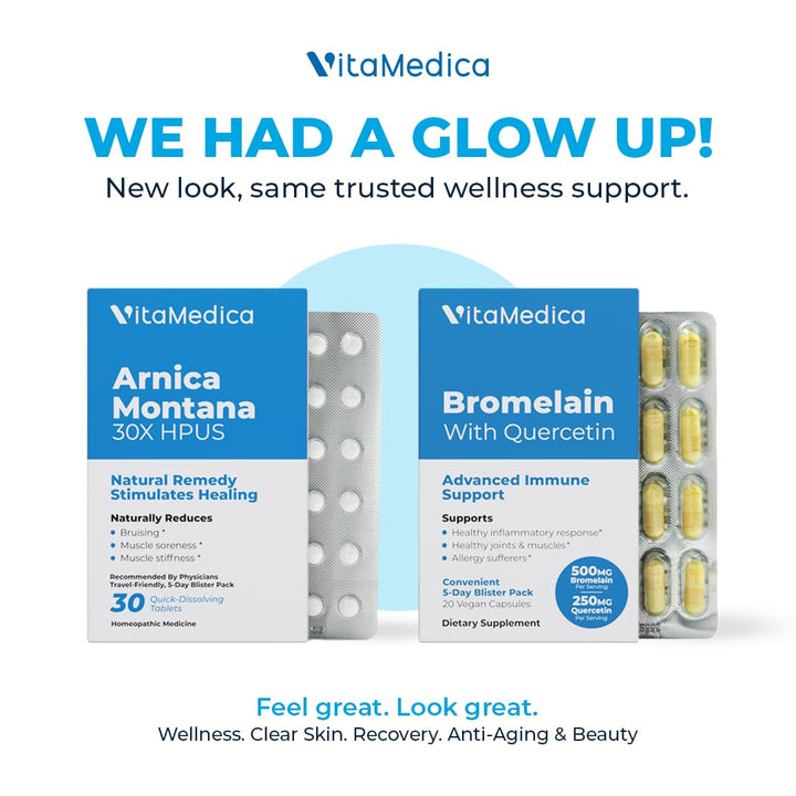 VitaMedica Arnica and Bromelain Blister Packs Bundle | for Post Surgery and Muscle Recovery | Bruise Relief | Plant Based Natural Formulas | 2 Product Bundle for Healing Support | 5 Day Supply