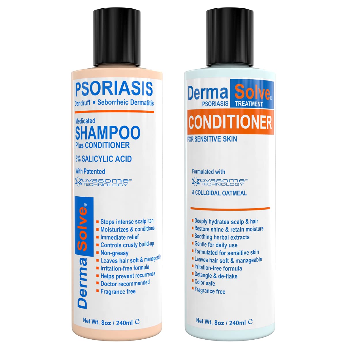 DermaSolve Scalp Psoriasis & Dandruff free Medicated Shampoo with Conditioner, Ultimate Seborrheic Dermatitis Treatment for Itchy, Flakey Scalp, Soothing & Moisturizing Relief
