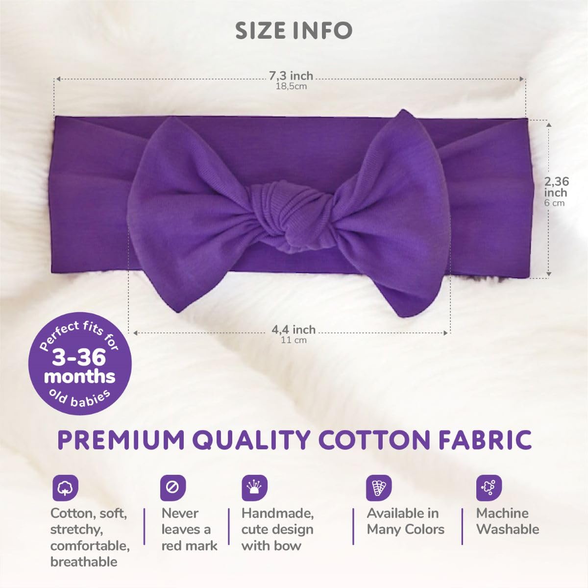 BABYGIZ Baby Girl Headbands-Infant,Toddler Cotton Handmade Hairbands with Bows Child Hair Accessories (Purple)