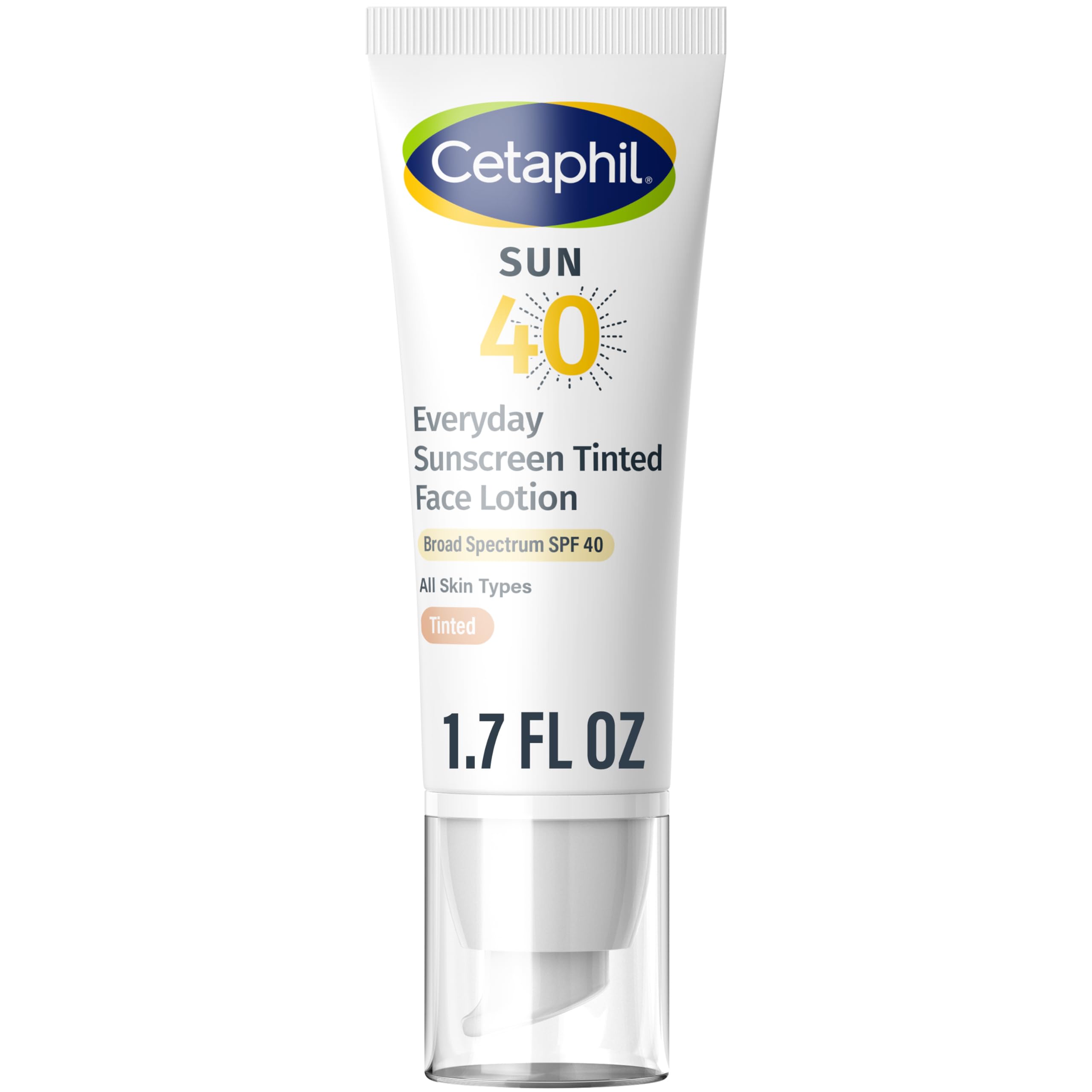 CETAPHIL Everyday Sunscreen Tinted Lotion for Face, 1.7 fl oz, 100% Mineral Sunscreen: Titanium Dioxide & Zinc Oxide, SPF 40, For Sensitive Skin
