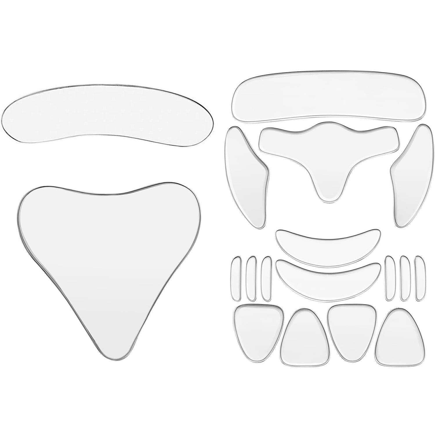 18 Pieces Reusable Facial Chest Neck Silicone Pad Set, 16 Pieces Forehead Wrinkle Patches, Eye Wrinkle Patches, Wrinkles Around Mouth and Upper Lip 1 Silicone Chest Pads 1 Silicone Care Neck Pad