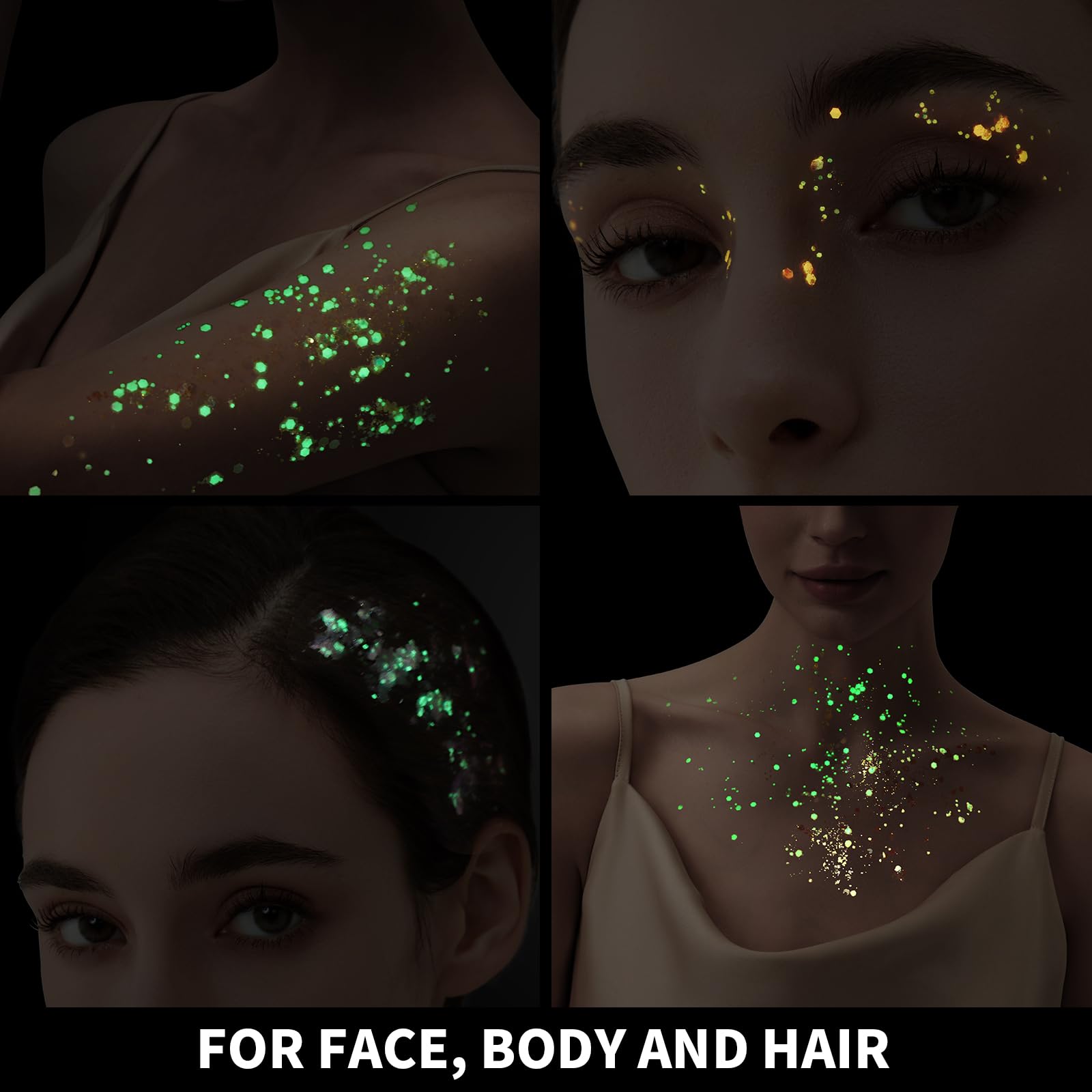 Teenitor 6 Colors Glow in The Dark Glitter Gel, Body Glitter Face Glitter for UV Black Light Party Raves Festivals