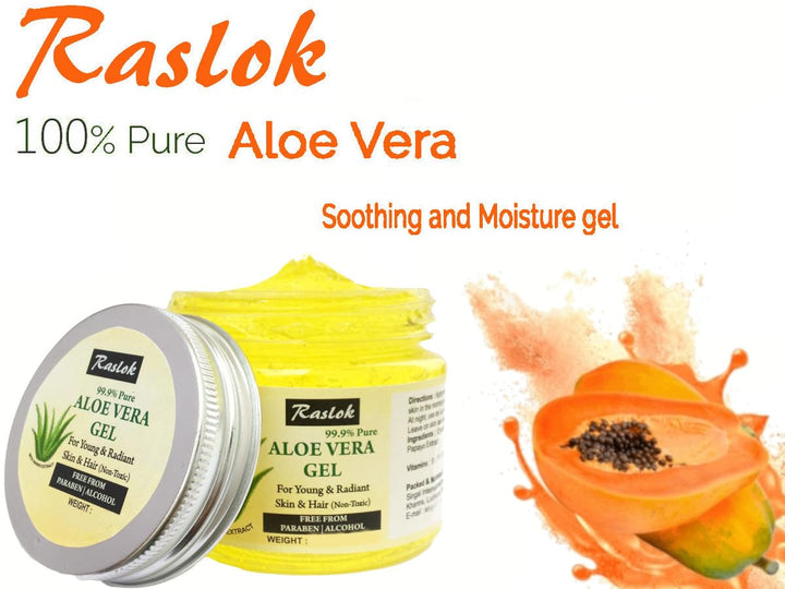 Raslok Aloe Vera Gel Pure Natural Organic Aloe Gel For Moisturizing Face Skin & Hair Care (Papaya, 11.46 OZ)