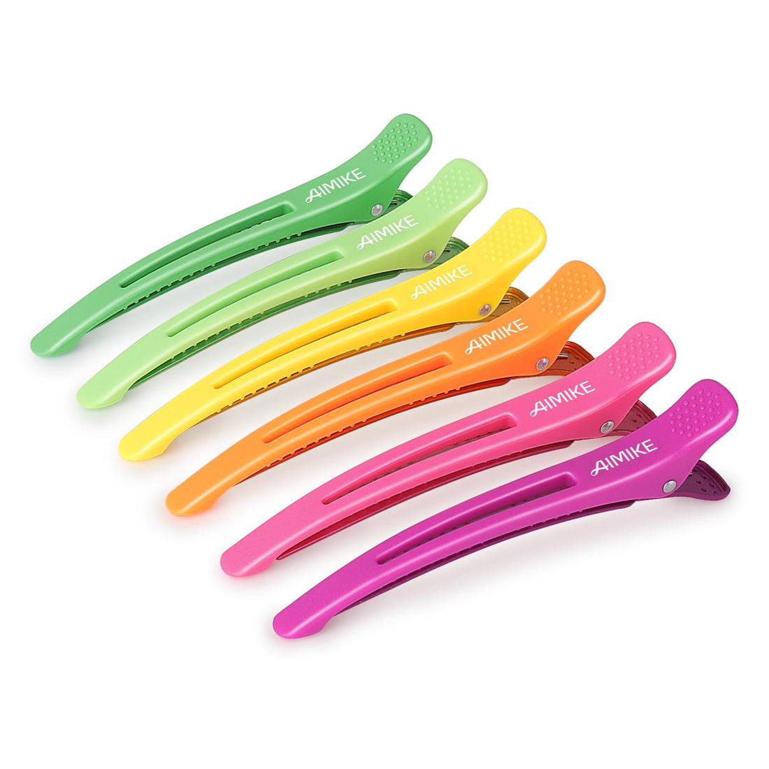 AIMIKE Hair Styling Accessories - 6pcs No-Crease Duck Bill Clips with Silicone Band for Sectioning, Roller, Cutting and Salon Use in Neon Colors