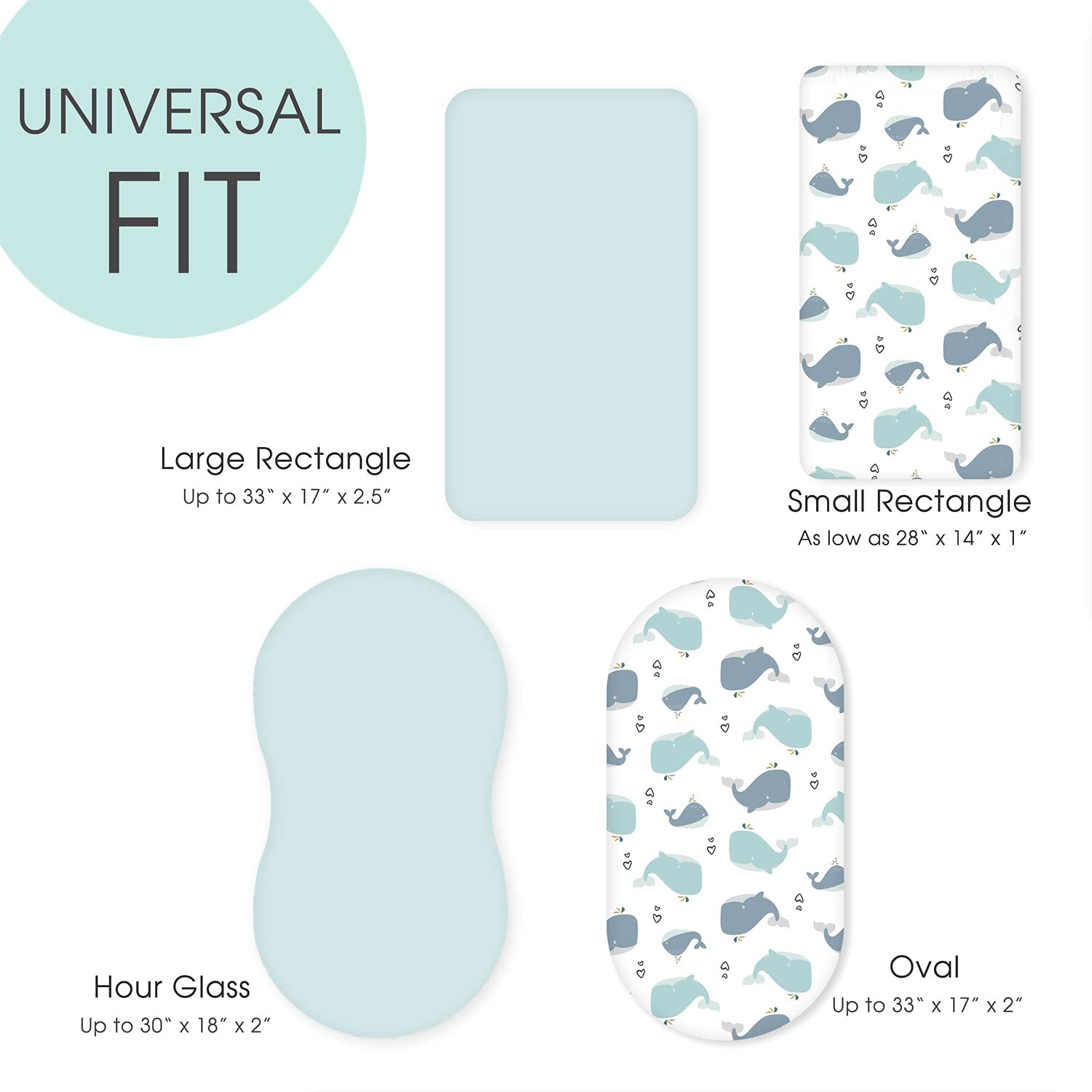 Stretchy Ultra Soft Fitted Bassinet Sheet Set 2 Pack, Universal Fit for Bassinets Baby Cradle Moses Basket Oval Rectangle Pad/Mattress, Lovely Whale Bassinet Sheets