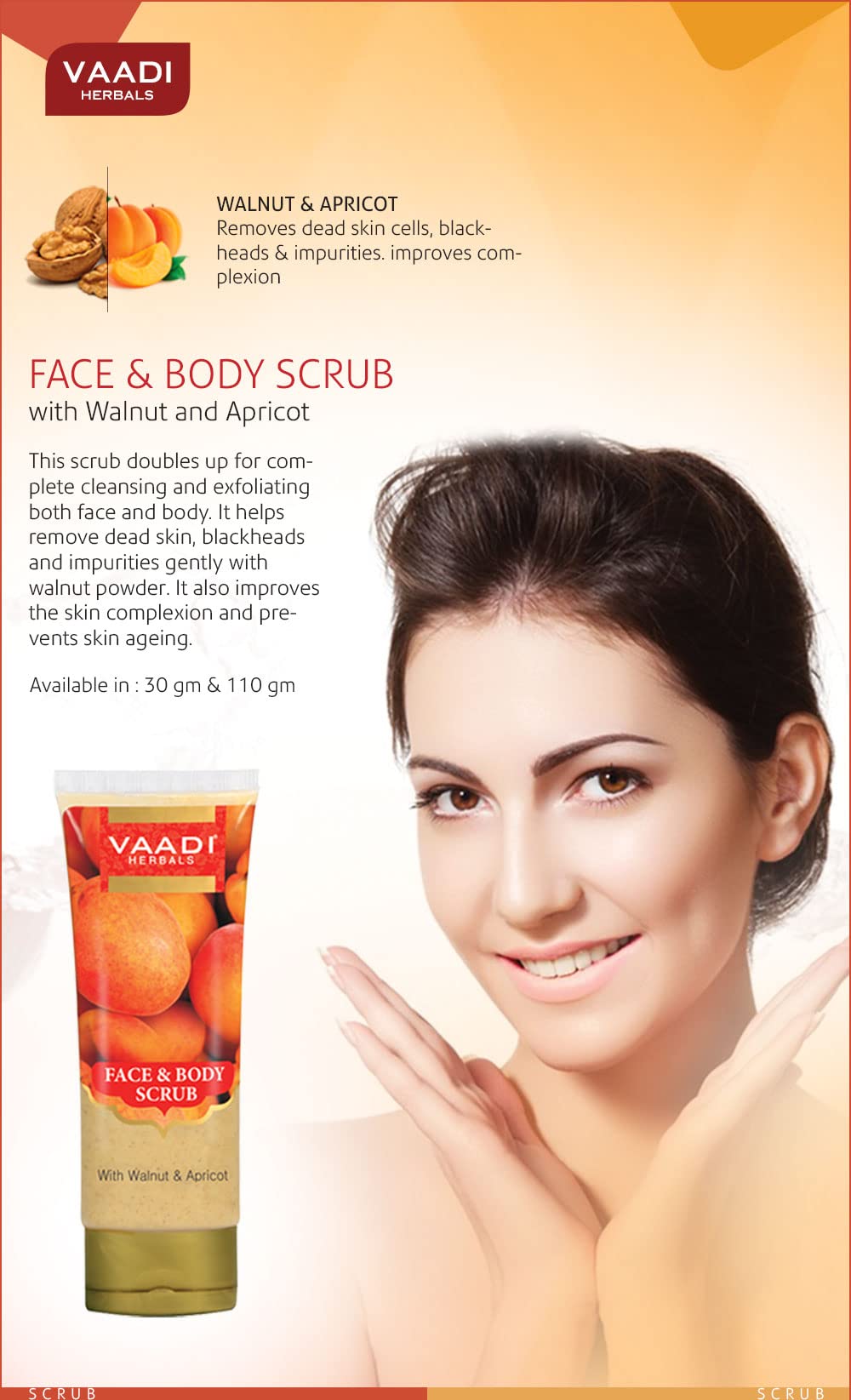 Vaadi Herbals Face and Body Scrub with Walnut and Apricot, 110gms x 2