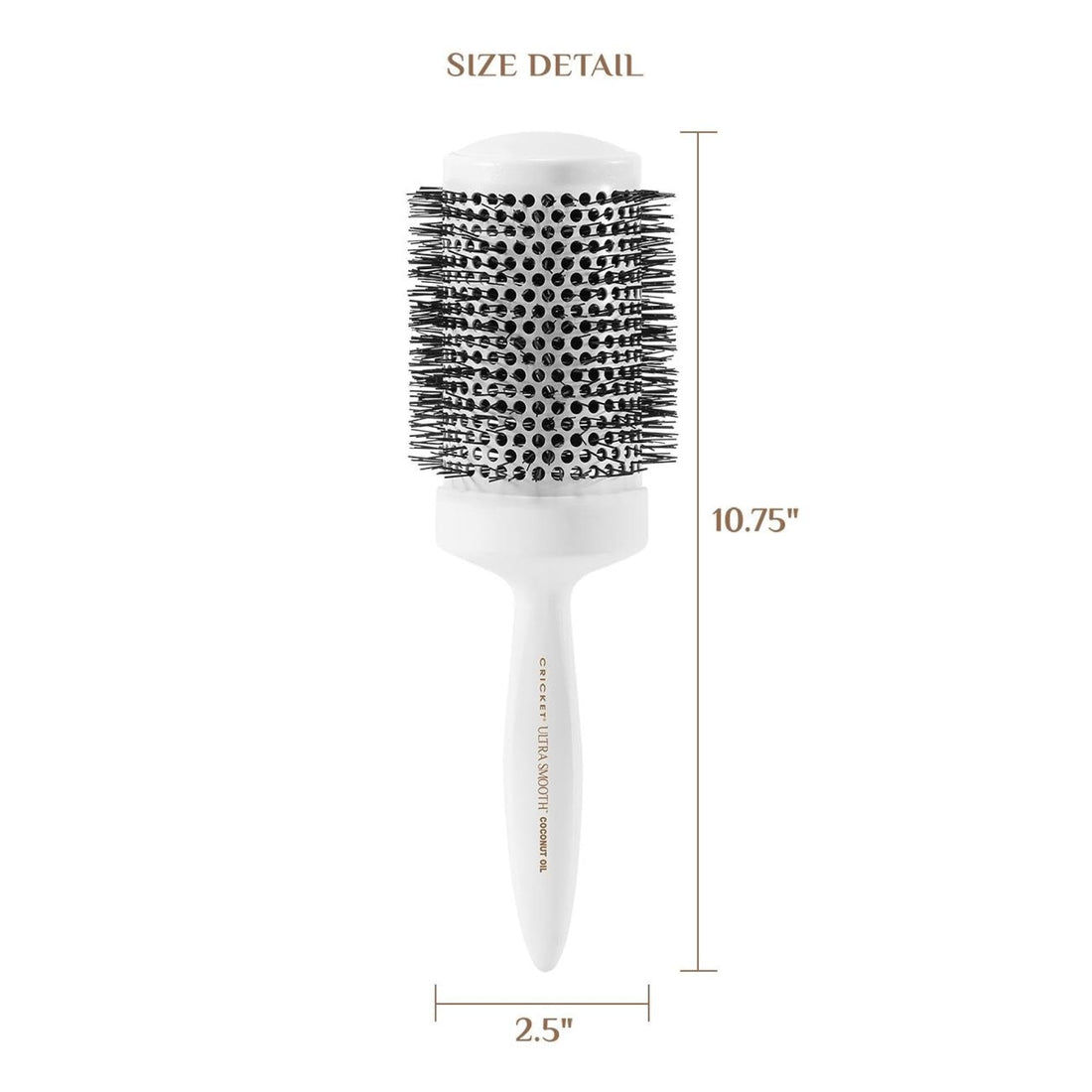 Cricket Ultra Smooth Coconut 2.5” Thermal Ceramic Barrel Hair Brush Anti-Static Heat-Resistant Hairbrush for Blow Drying, Curling and Styling All Hair Types