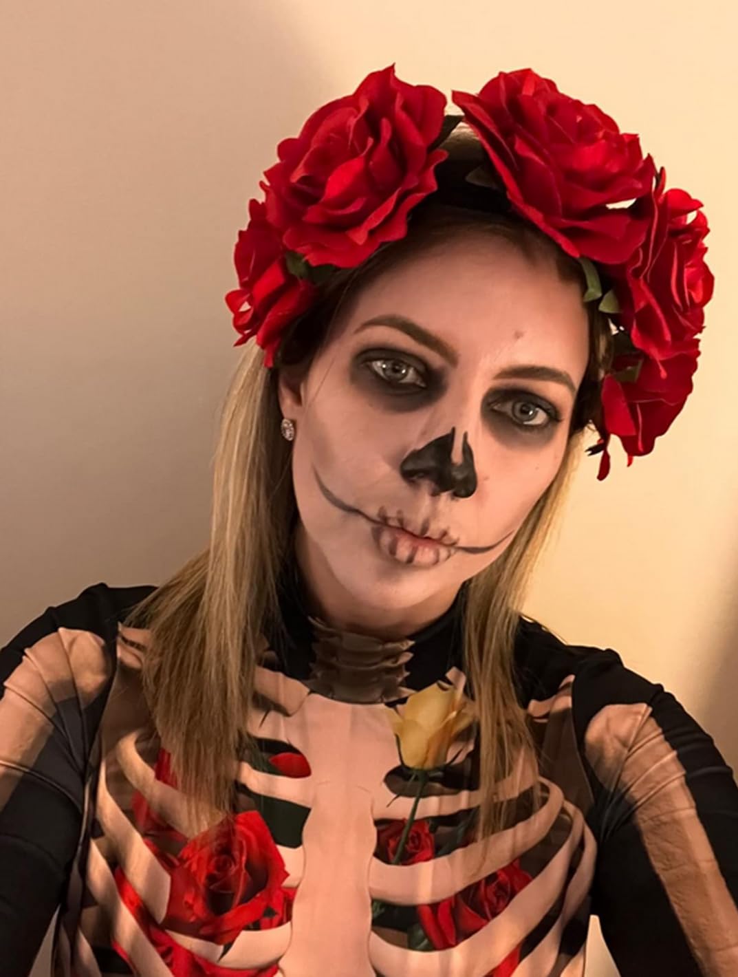 June Bloomy Rose Floral Crown Garland Flower Headband Headpiece for Wedding Festival, Black Yellow Red, One Size