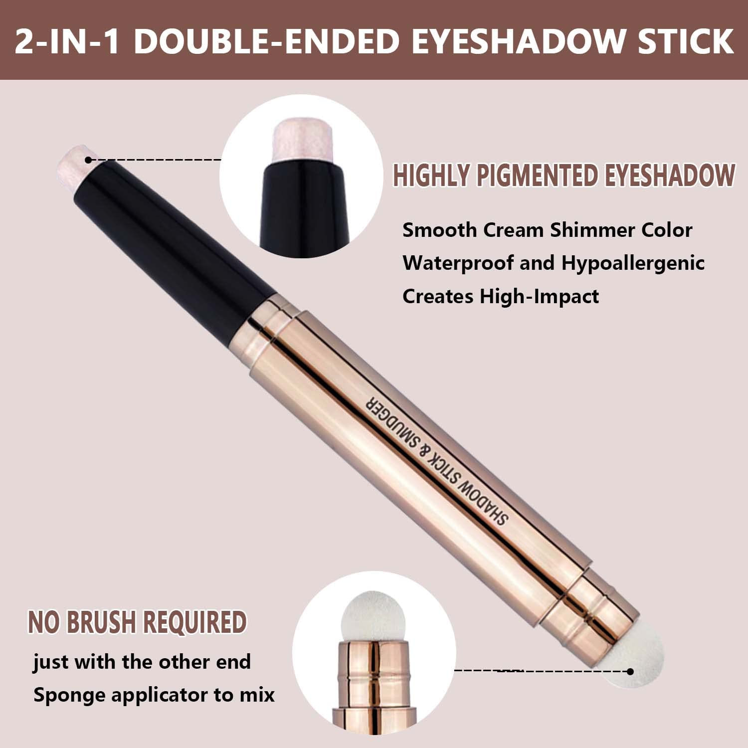 May Foltran Sand Shimmer #02 Cream Eyeshadow Pencil, Nude Pink Sparkle, Hypoallergenic Waterproof Long Lasting Eye Shadow Stick, Multi-Dimensional High Pigment Eye Highlighter Pen