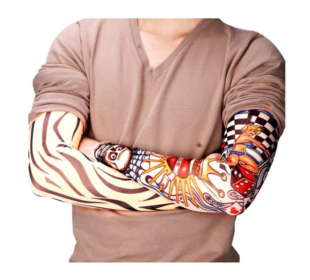 Pinkiou Temporary Tattoo Arm Sleeves for Men/Women, Fake Tattoo Sleeves Outdoor Sun Protective Cover Body Art Fake Arm Accessories 6 pcs Tattoo Sleeves (L)