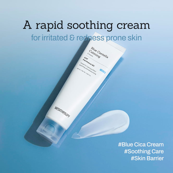 Blue Centella Calming Cream - Hydrating Korean Face Moisturizer - Rapid Soothing Moisturizer Face Cream for All Types - Strengthening Skin Barrier for Glowing Skin - Non-Clogging Pore 1.69 fl.oz