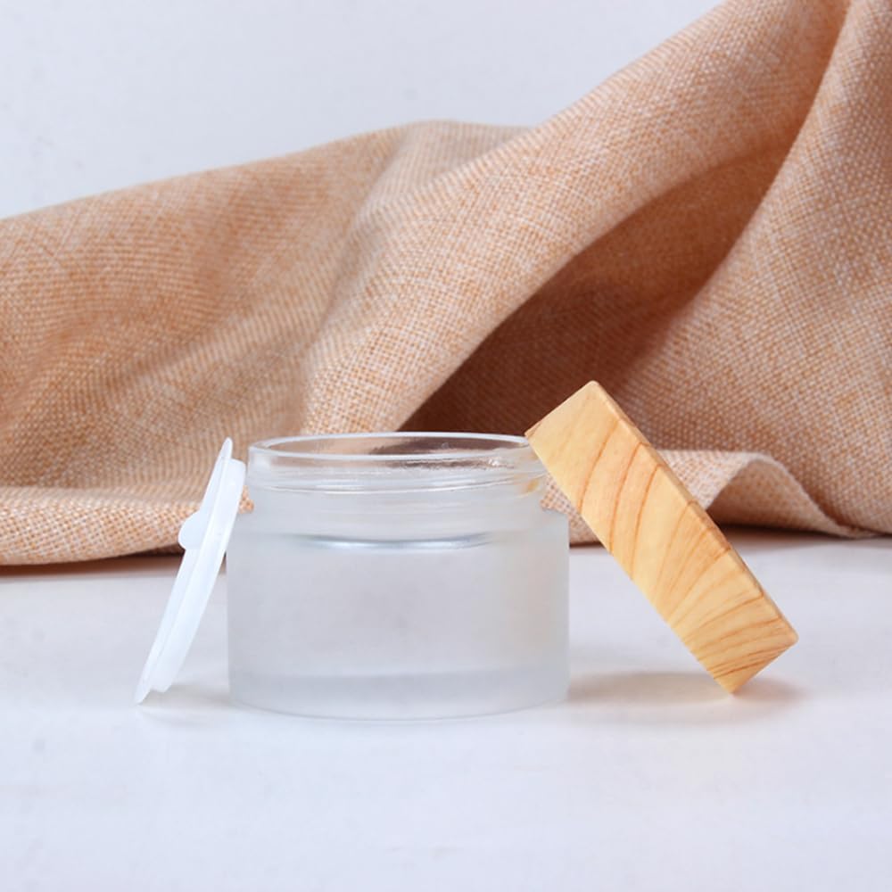 100ml Bamboo Lid Frosted Glass Bottle Cream Jars Empty Refillable Cosmetic Container Face Lotion Cream Box Pot for Makeup Lip Balm Eye Cream
