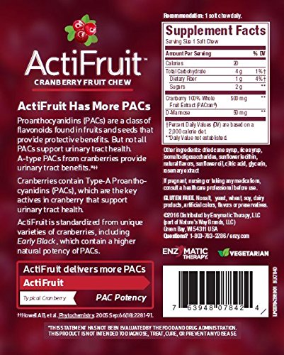 Enzymatic Therapy Actifruit Cranberry Supplement With Cran-max, 500 mg, 20 Soft Chews, Boxes (Pack of 2)