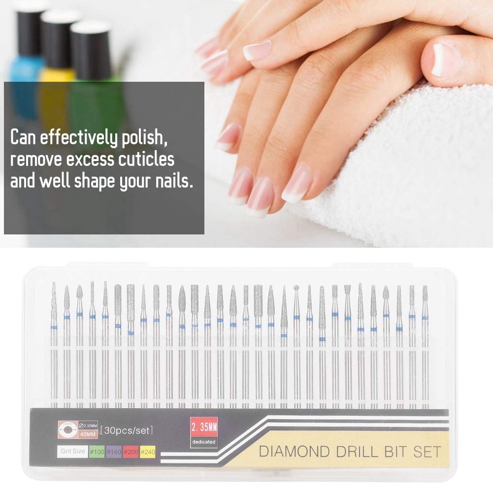 Nail Art Drill Kit, 30Pcs/Set Diamond Grinding Head Nail Art Drill Polish Head Kit Nail Drill Machine Accessories, Nail Polishing Machine Manicure Pedicure Bits(B)