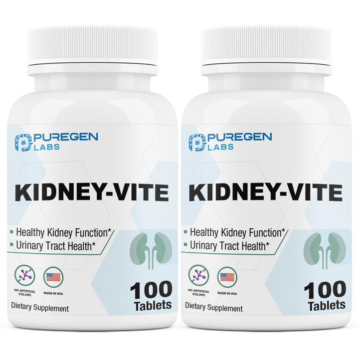 Puregen Labs Kidney-Vite | Premier Kidney, Renal Support | Non-GMO, Gluten-Free, No Artificial Color Additives | 2 Pack – Total 200 Tablets