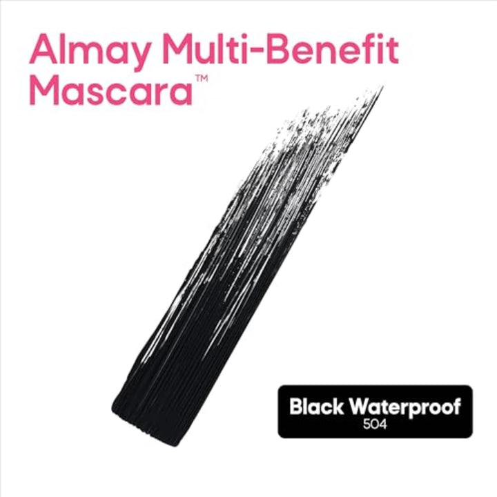 Almay Mascara, Volume, Length, Definition & Conditioning, Eye Makeup Stocking Stuffers for Women, Hypoallergenic, 504 Black Waterproof, 0.24 Oz