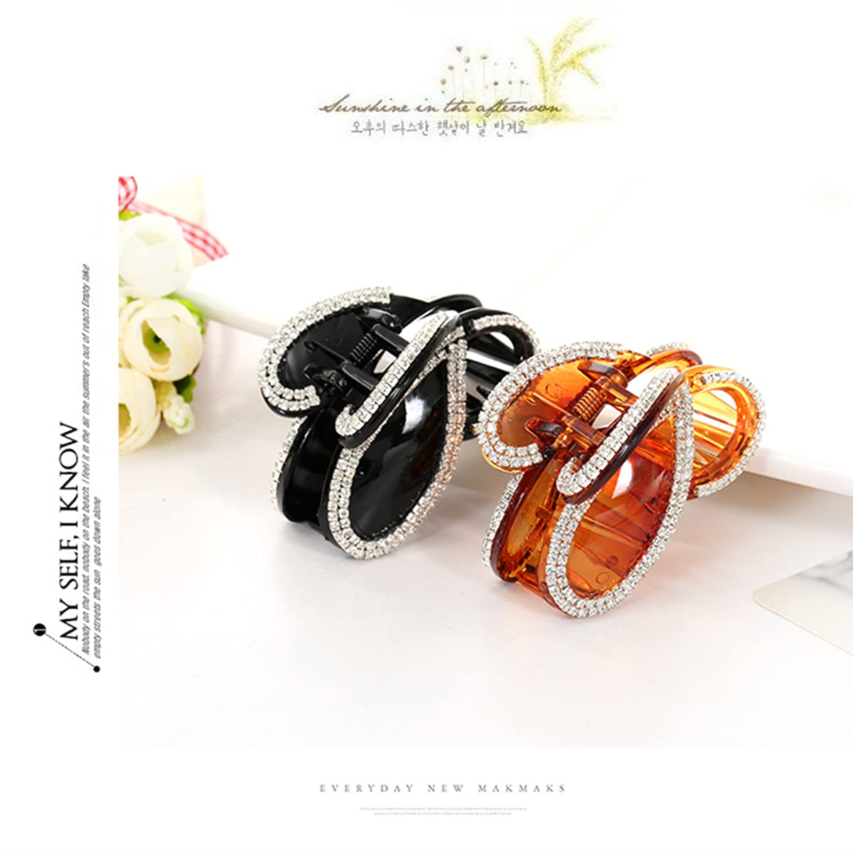 Casualfashion 2 Pcs Korean Stylish Hair Jaw Clip Hair Claw Crystal Rhinestone Hair Gripper for Women Hair Accessories