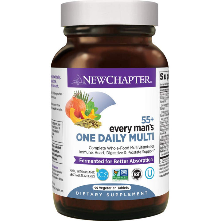 New Chapter Multivitamin for Men 50 Plus - Every Man's One Daily 55+ with Fermented Probiotics + Whole Foods + Astaxanthin + Organic Non-GMO Ingredients - 90 ct
