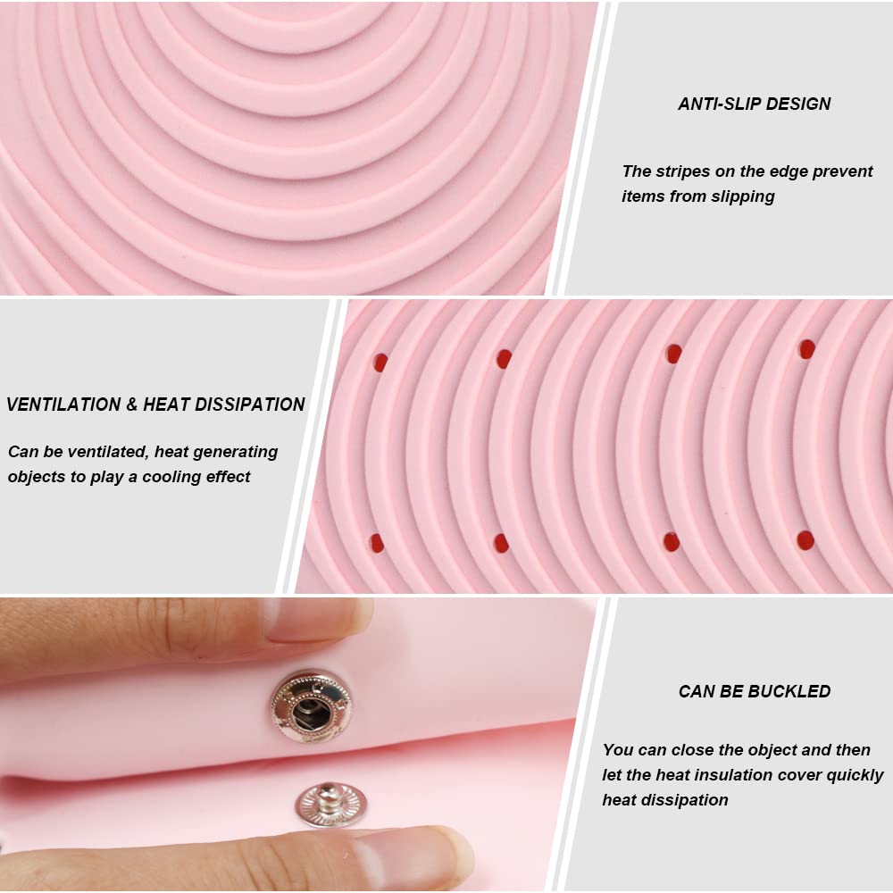 Heat Resistant Silicone Mat Pouch for Hair Straightener, Non-Slip Travel Pad Cover for Curling & Flat Iron, Portable Styling Heat Mat Holder for Curler Wand and Hot Waver (Pink)