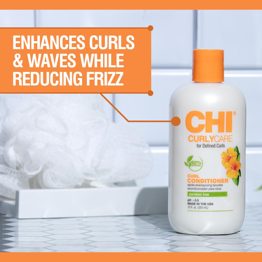 CHI CurlyCare Curl Conditioner, Hydrates Curls, Reduces Frizz & Increases Elasticity & Strength, Sulfate, Paraben, & Cruelty-Free, 12 Oz