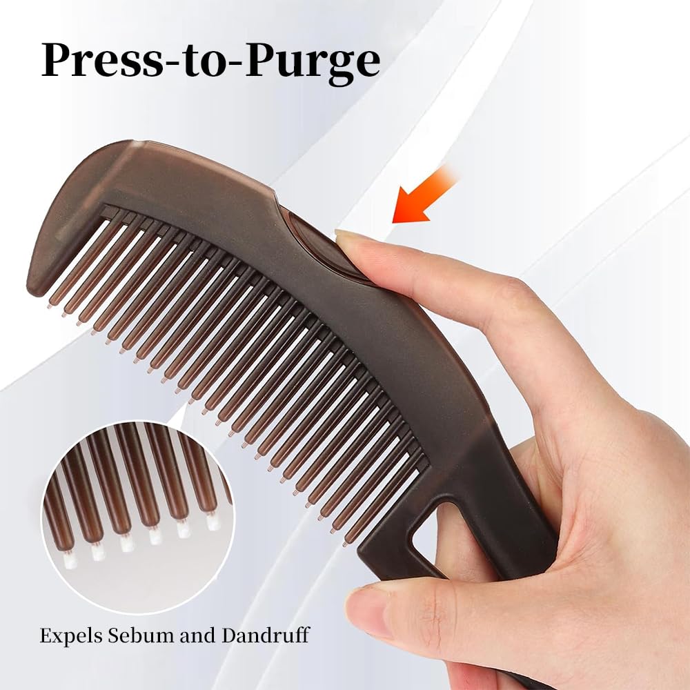 Dandruff Comb with Self-Cleaning Hollow Teeth & Massage Handle - Scalp Detox Comb for Flakes, Oil Removal - Dandruff Scalp Hair Combs for Women/Men/Kids