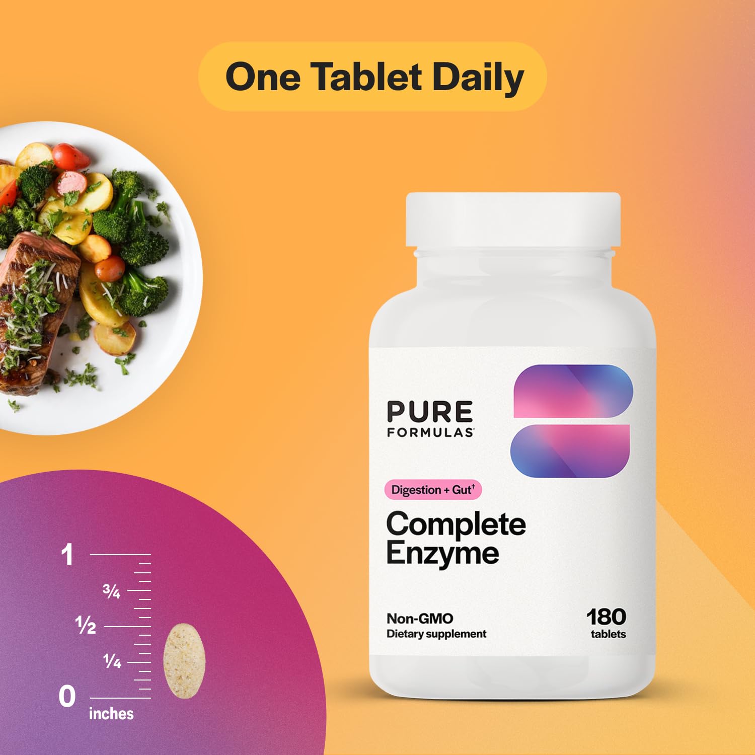 PureFormulas Complete Enzyme | Pancreatic Enzymes 1000mg (Full Strength) | Pancreatin Digestion Supplement with Protease, Amylase & Lipase | Digestive Support | Dairy, and Soy Free 180 Tablets