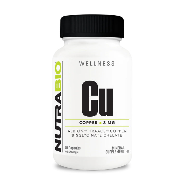 NutraBio Copper BisGlycinate Chelate (3mg), Immune Support - 90 Capsules