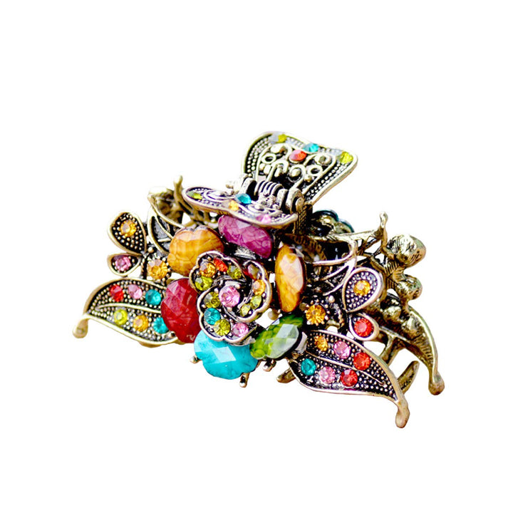 Numblartd Vintage Chic Rose Flower Crystal Rhinestone Imitation Turquoise Fancy Hair Claw Jaw Clips Pins - Women Girls Retro Alloy Hair Updo Grip Hair Catch Hair Accessories For Me