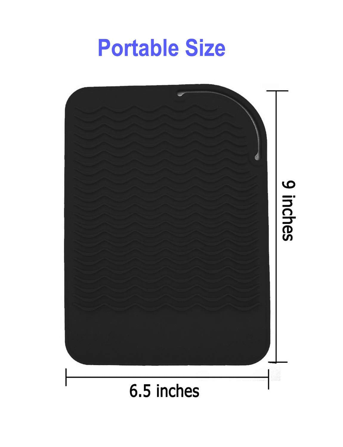 Heat Resistant Mat for Curling Iron, Flat Irons and Hair Straightener Hair Styling Tools 9 x 6.5, Food Grade Silicone, Black