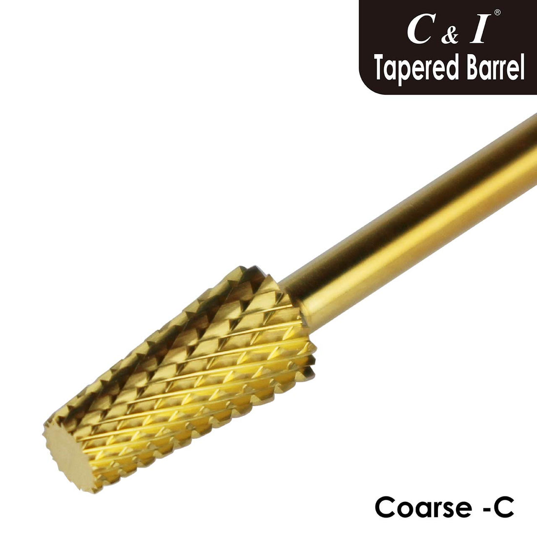 C & I Tapered Barrel Nail Drill Bit for Electric Nail Drill Machine of Nail Art (Grit Middle, Gold)