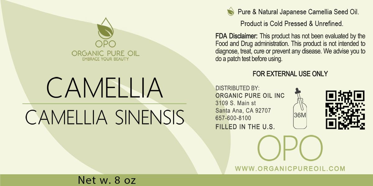 OPO Camellia Seed Oil - 8 oz - Pure, Unrefined, Cold Pressed, Non-GMO Japanese Bulk Carrier Oil for Skin, Hair, Nails, Body, Facial Hair - Hydrating Nourishing Moisturizing - Organic Pure Oil
