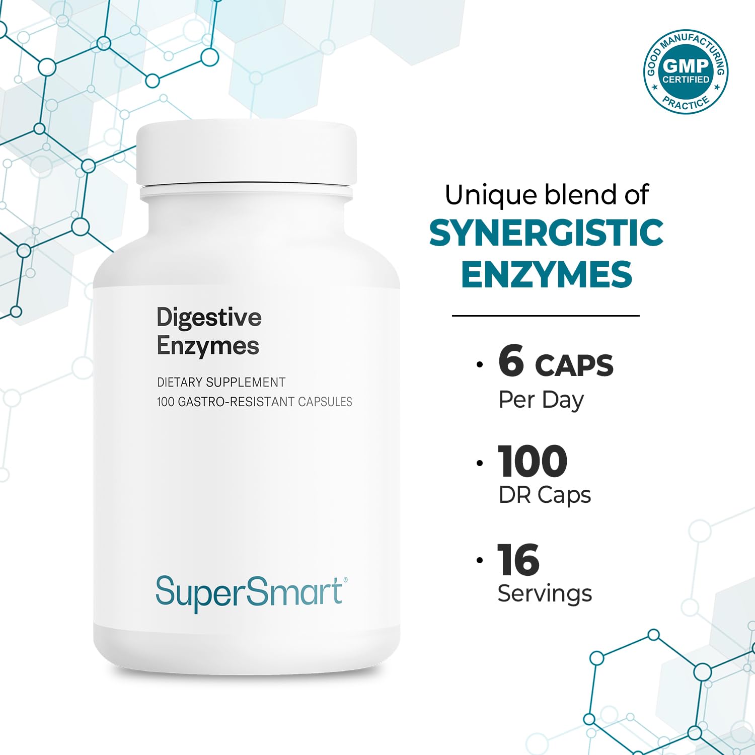 Supersmart - Digestive Enzymes (High Potency) - 15-in-1 Multi Enzymes Supplement - with Lipase, Bromelain, Amylase, Lactase, Protease, Invertase | Non-GMO & Gluten Free - 100 Delayed Release Capsules