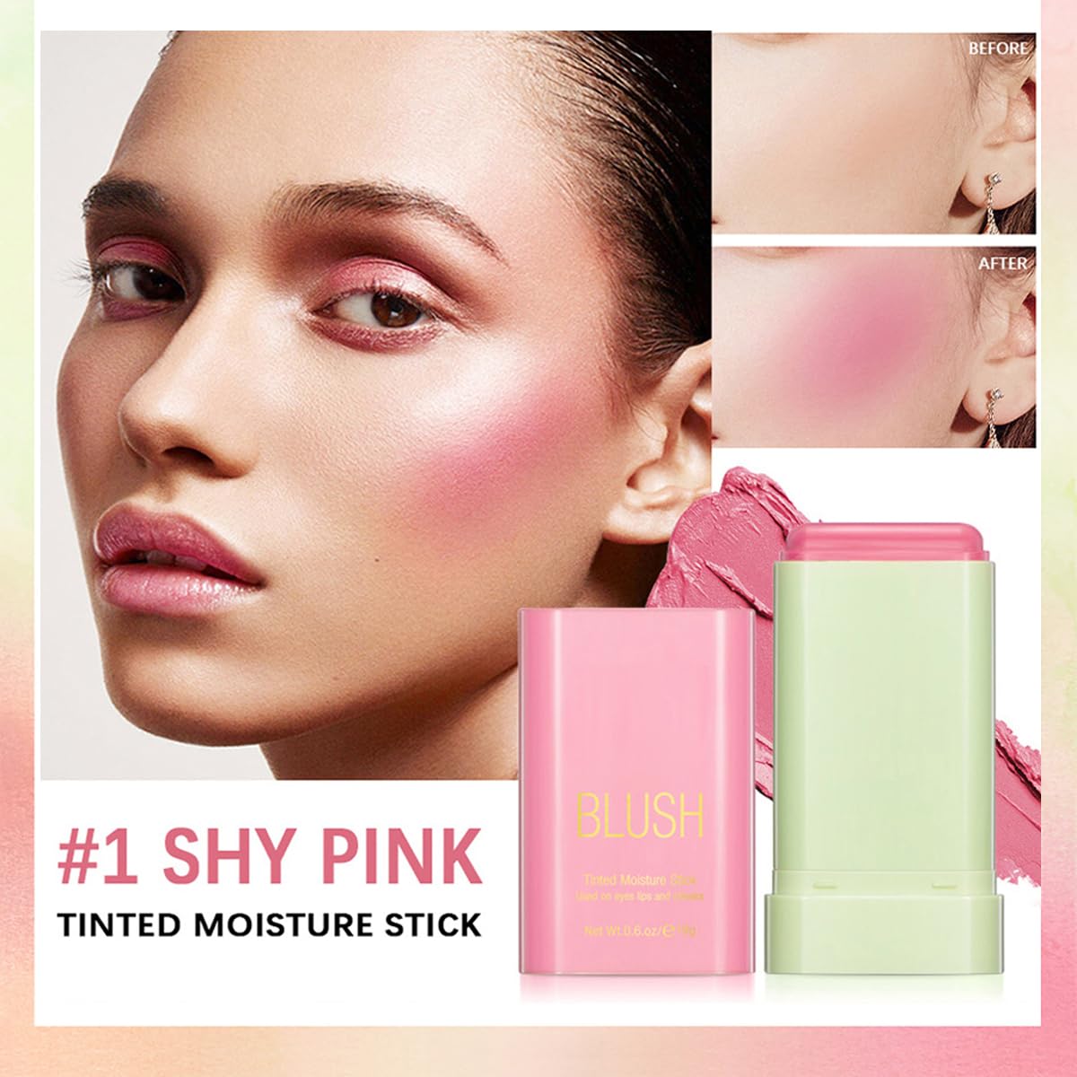 Qifylmaf Multi-Use Makeup Blush Stick, Tinted Solid Moisturizer On-the-Go Blush, Multi-use Cream Blush Stick for Cheek & Eyes & Lips, Waterproof Natural Nude Makeup for All Skin (1# Shy Pink)