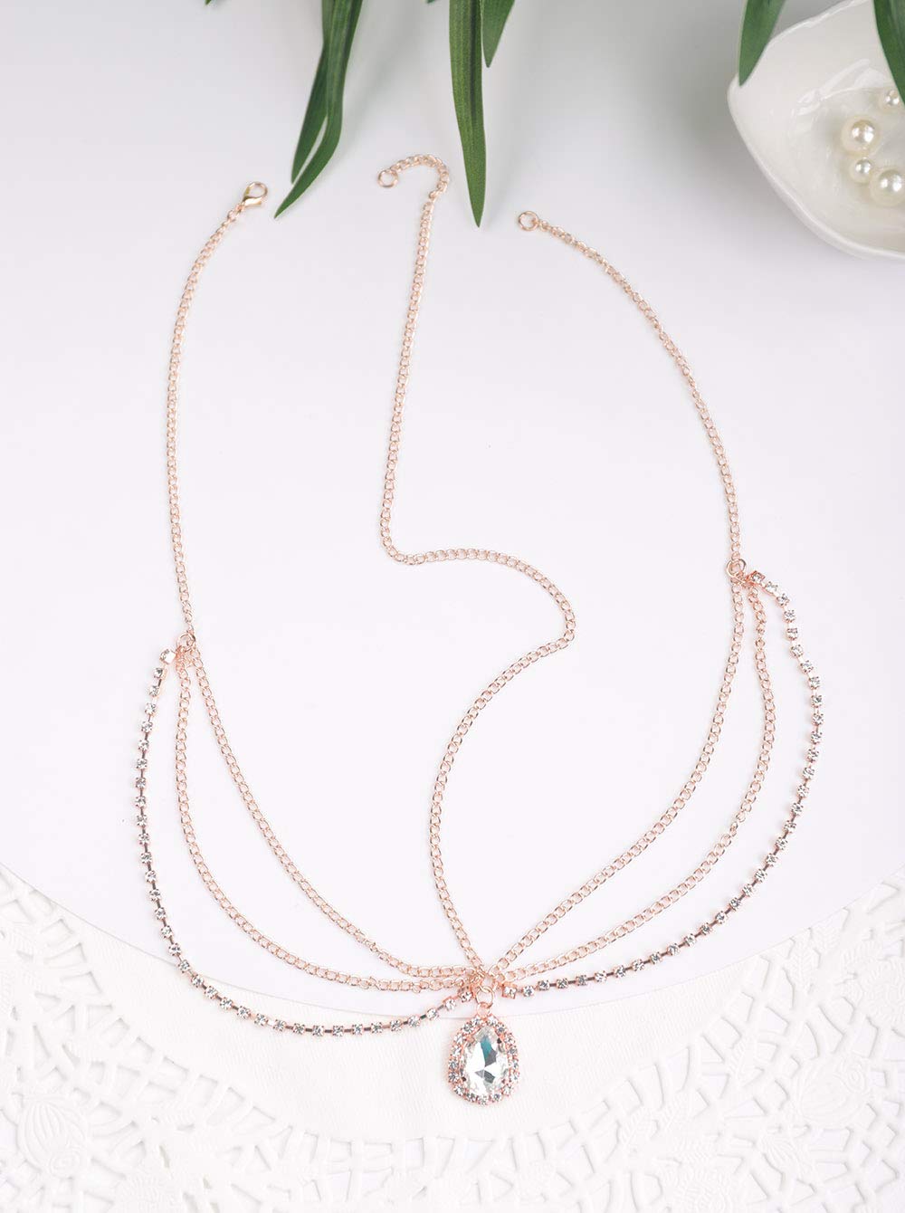 FXmimior Fashion Women Gypsy Bohe Halloween Charm Rhinestones Head Chain Vintage Rhinestones Crysatal Drop Headpiece Headband Wedding Prom Eveing Women Hair Accessories (gold)