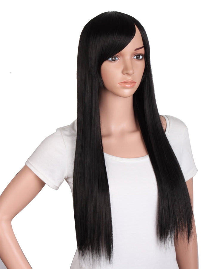 MapofBeauty 28 / 70cm Beautiful Synthetic Women's Oblique Bangs Long Straight Wig (Black)