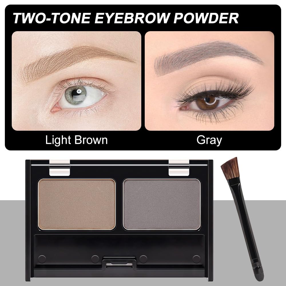 Eyebrow Powder Light Brown Kit,Eye Brow Powder for Women Long-Lasting Waterproof Two Colors Brow Filler Get Full Defined Natural Brows,Eyebrow Contour Palette with Double-ended Eyebrow Brush