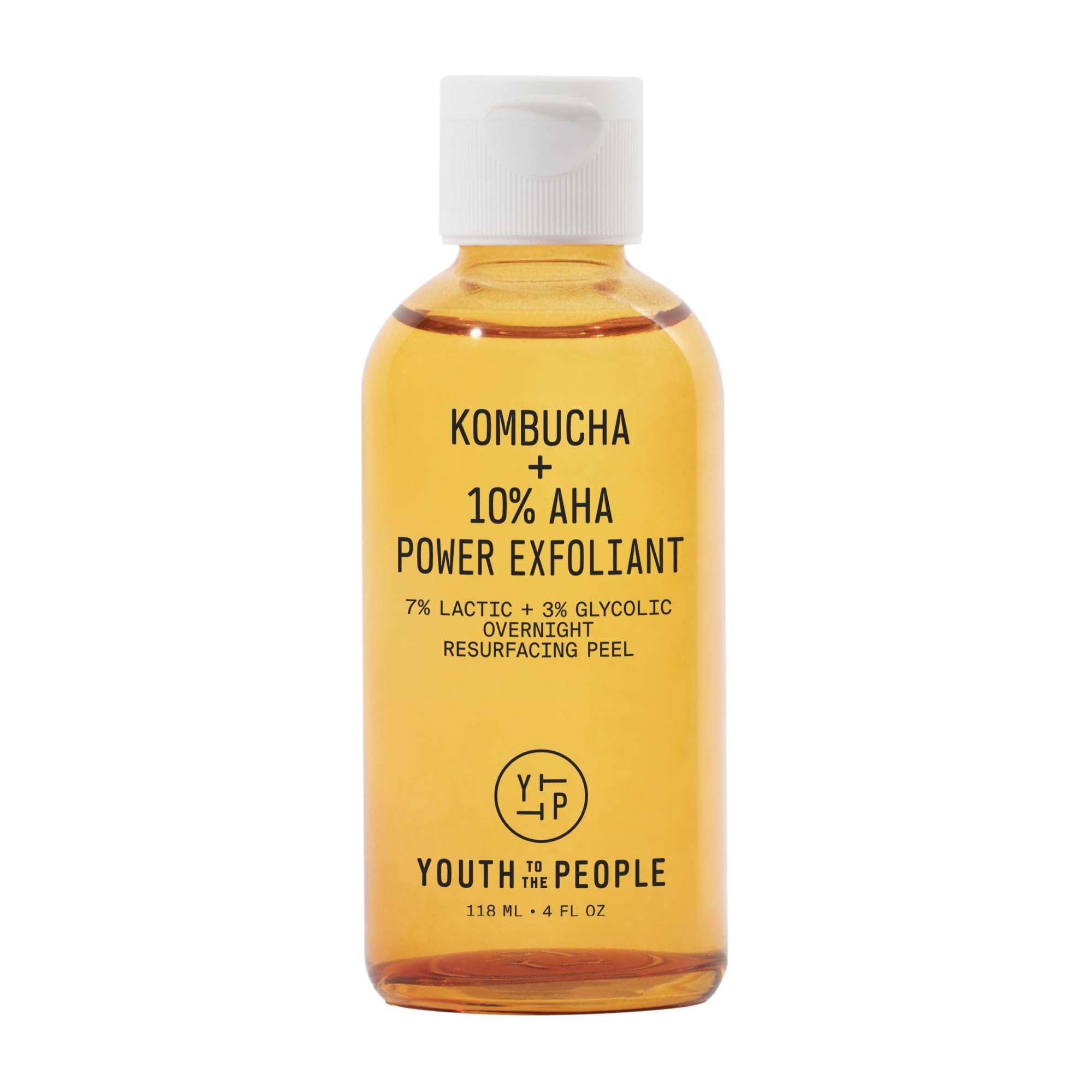 Youth To The People Kombucha + 10% AHA Power Exfoliant (4 fl oz), Overnight Resurfacing Peel, Helps Fade Discoloration + Smooth Skin Texture, Lactic + Glycolic Acid, Fragrance-free, Vegan
