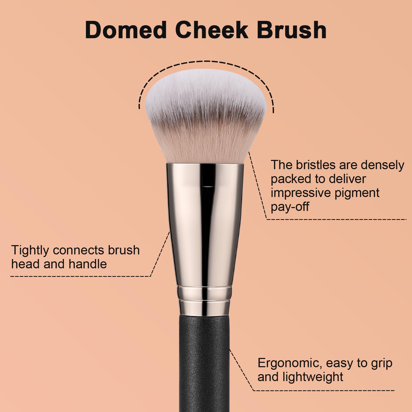 TEOYALL Domed Cheek Brush, Medium Precision Brush Head with Dense Synthetic Bristles for Contour Bronzer Blush with Loose Powder Cream