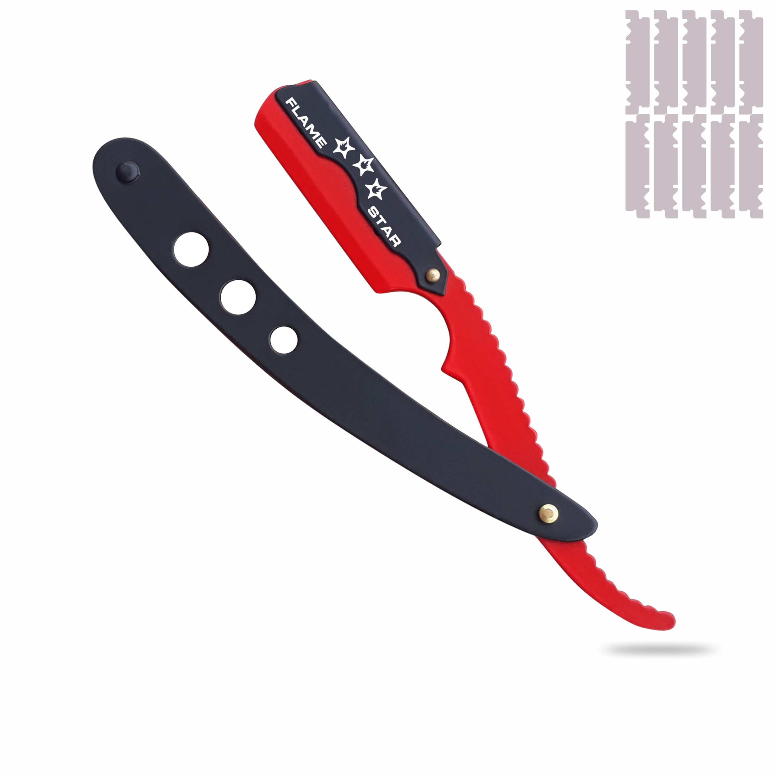 Black Red Barber Staright Edge Salon Hair Cut Razor 100% Stainless Steel with 10 Blades by FLAME STAR