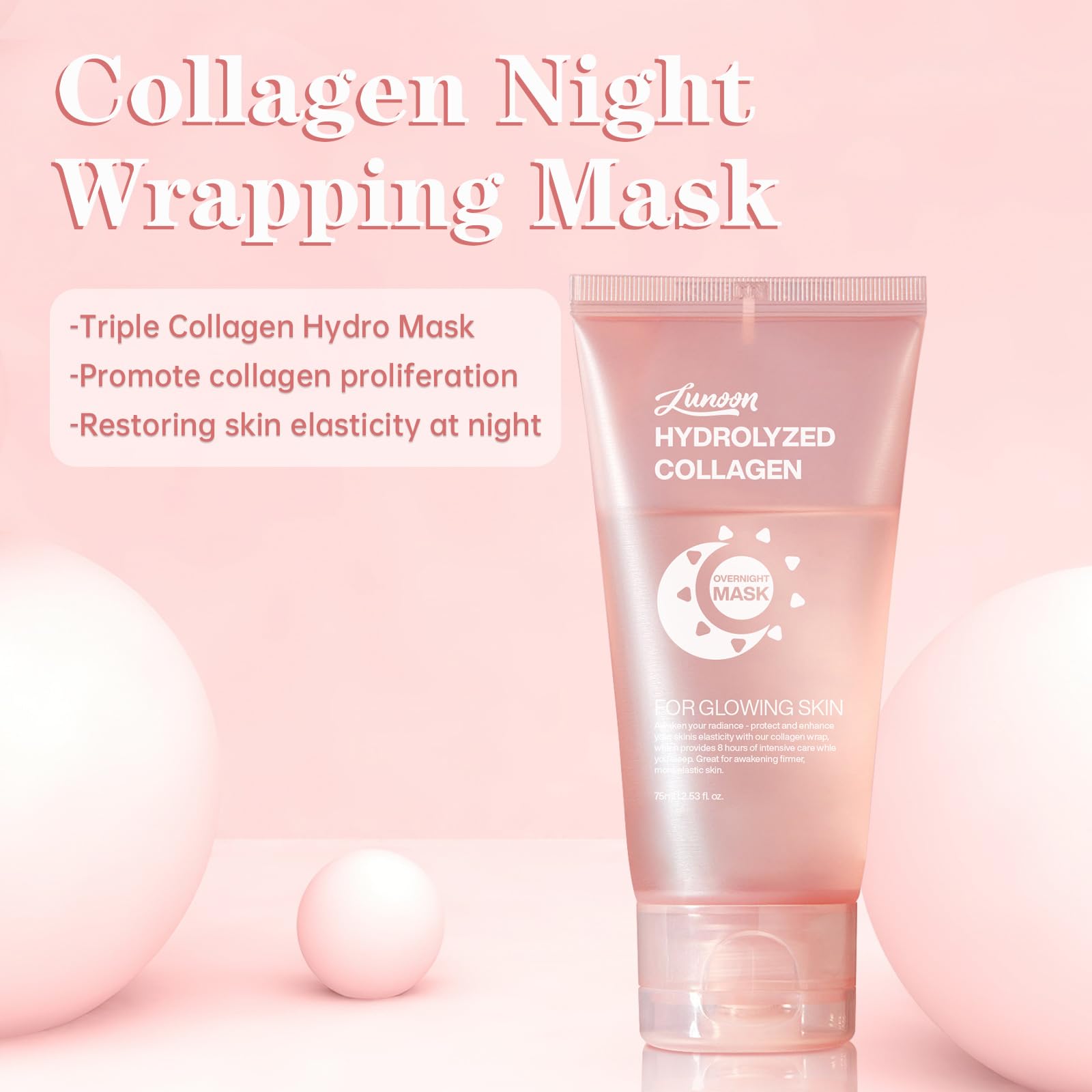 ZTSGU 2 Pcs Collagen Night Wrapping Mask, Hydrates and Tightens Facial Treatment Overnight Peel Off Hydrolyzed Bio Collagen Sleeping Glow Mask.(2 Pack With Brush)