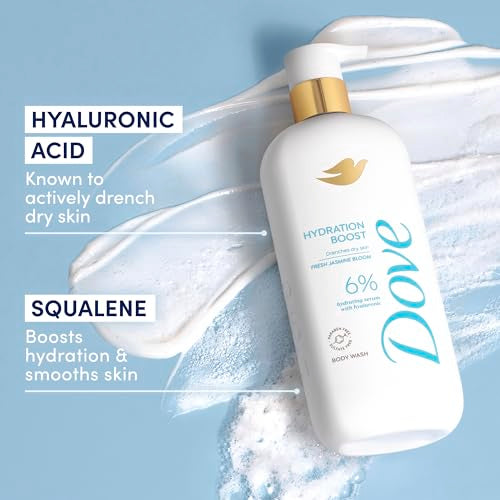 Dove Body Wash Hydration Boost Actively drenches dry skin 6% hydration serum with hyaluronic 18.5 oz
