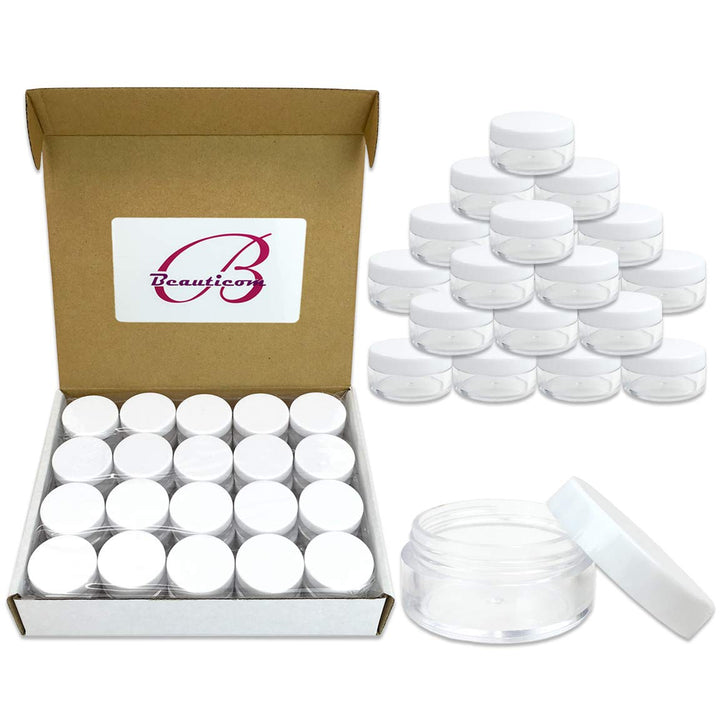 (Quantity: 40 Pieces) Beauticom® 10G/10ML High Quality Round Clear Jars with White Lids for Beads, Gems, Glitter, Charms, Small Arts and Crafts Items - BPA Free