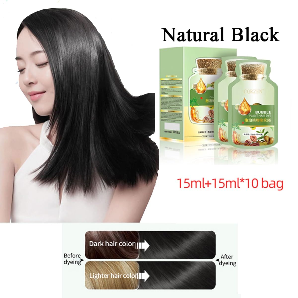 Natural Bubble Plant Hair Dye,New Botanical Bubble Hair Dye,Hair Dye Shampoo for Gray Hair for Women and Men,30ml 10Packs (Natural Black, 300 ML)