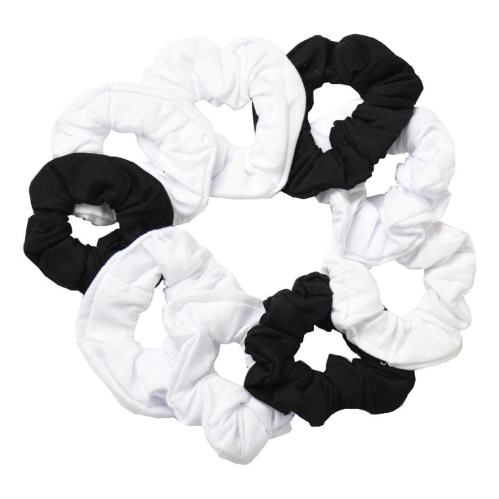 6 White 3 Black : Set of 9 Solid Scrunchies - 6 White and 3 Black