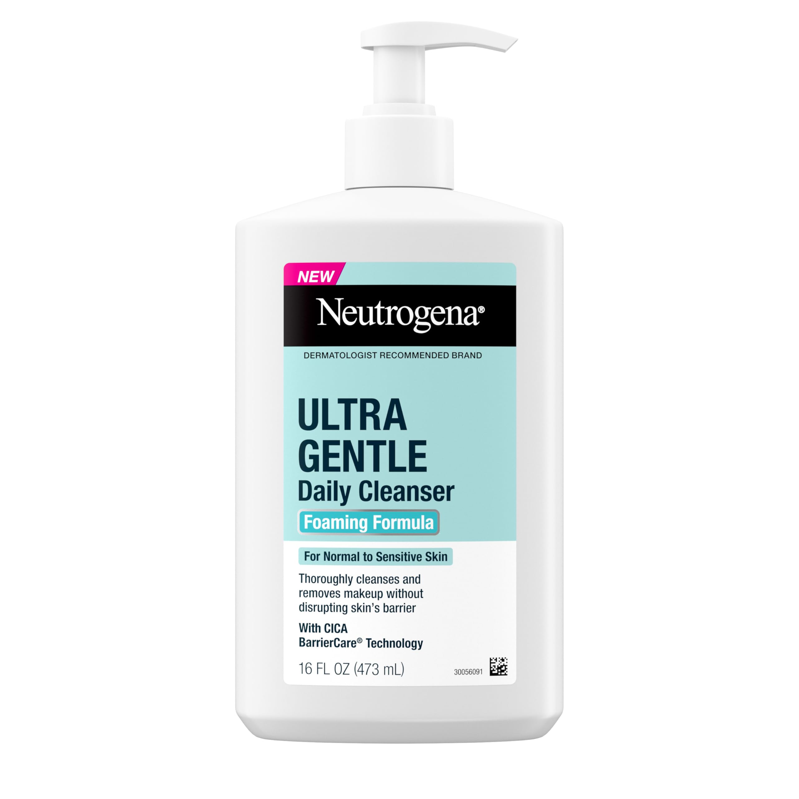 Neutrogena Ultra Gentle Foaming Facial Cleanser, Fragrance Free Hydrating Face Wash for Sensitive Skin, Daily Non Over Drying Makeup Remover, Hypoallergenic, Soap & Dye Free, Non-Comedogenic, 16 Fl Oz